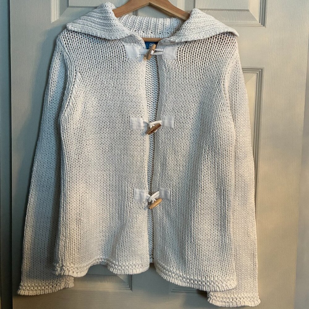 Smart Set White Cardigan with wood buttons and large collar